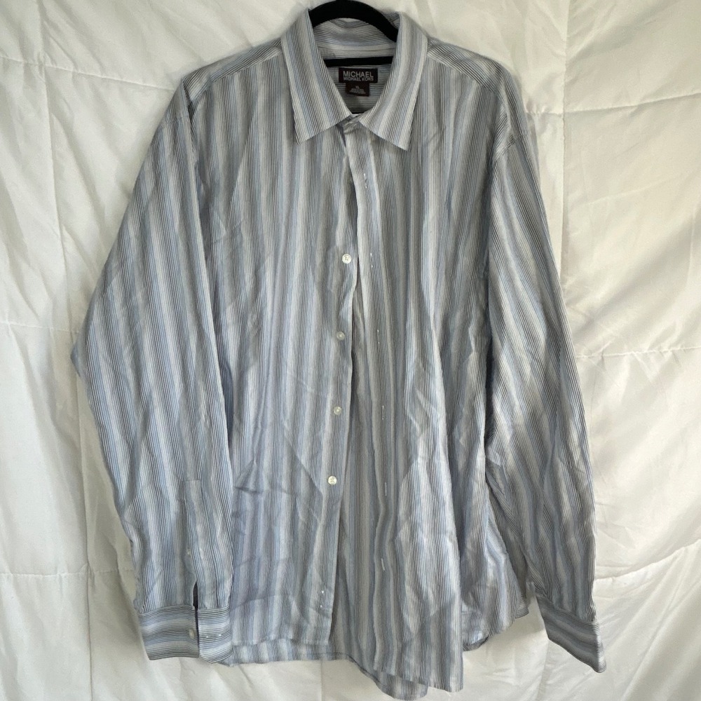 MICHAEL KORS Mens XL Striped Dress Shirt Long‎ Sleeve Cotton Button Down
